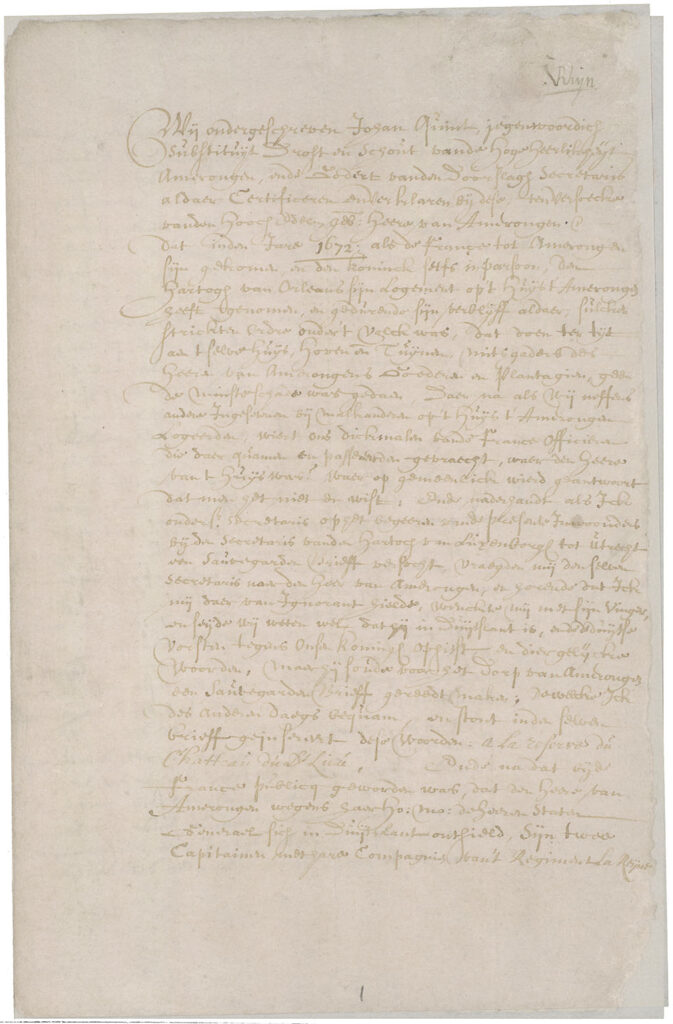 Enkele pagina met handgeschreven historische tekst