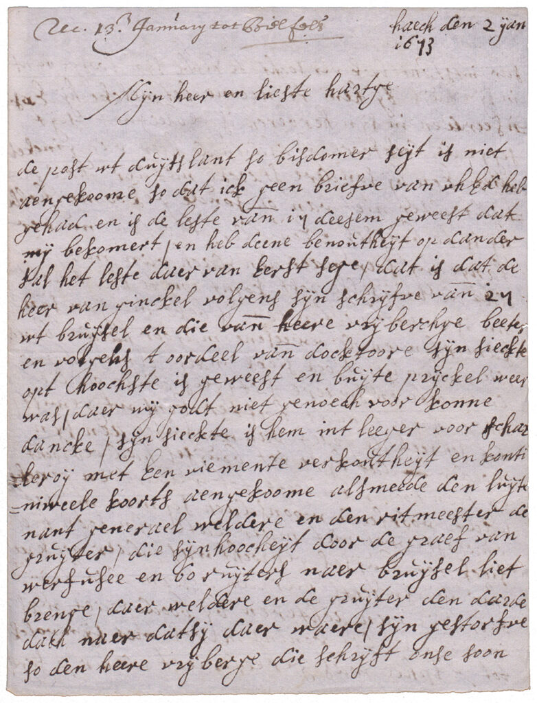 Voorblad van de brief van Margaretha. Fragmenten staan op het blog (met alttekst), bij de complete brief is een transcriptie beschikbaar.