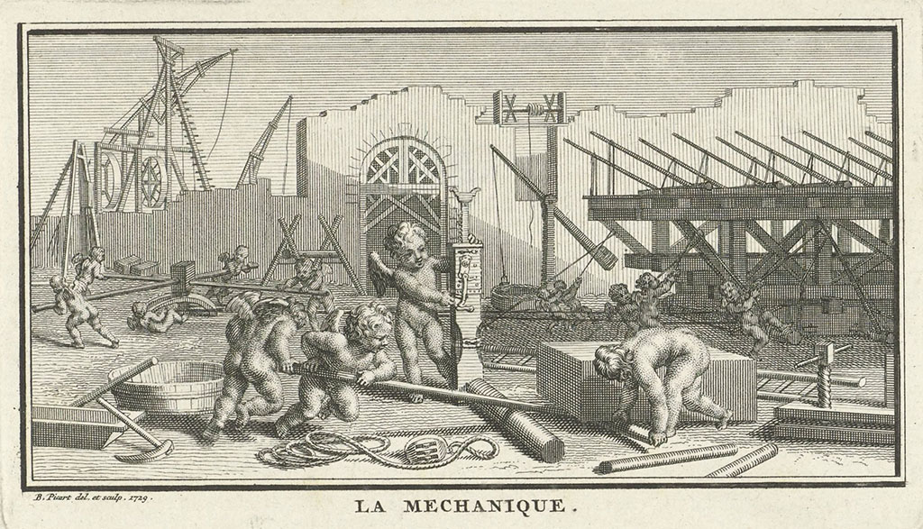 Putti aan het werk op een bouwplaats.