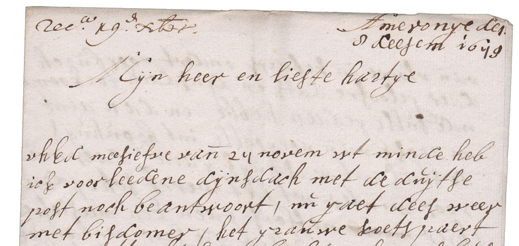 Aanhef en brieffragment over post