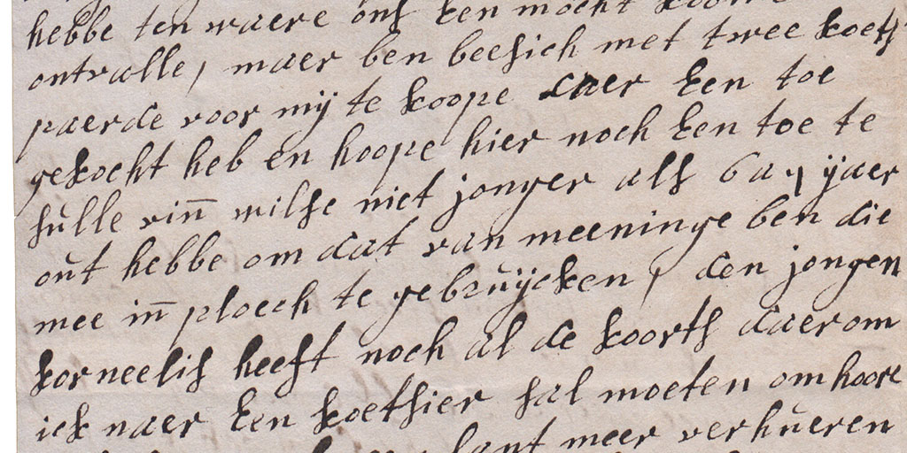 Brieffragment koetspaarden en koetsier