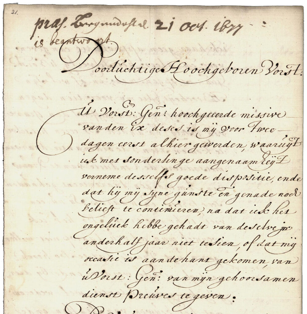 Aanhef van brief van Godard Adriaan aan Johan Maurits
