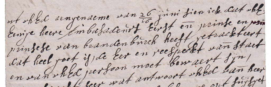 Brieffragment ontvangst prins en prinses