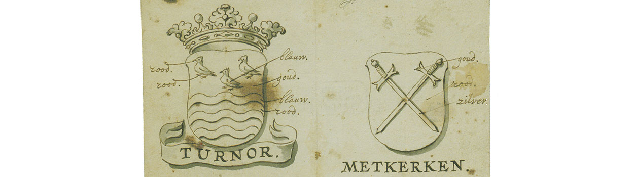 Links het wapen van de familie Turnor, rechts dat van Van Meetkerken