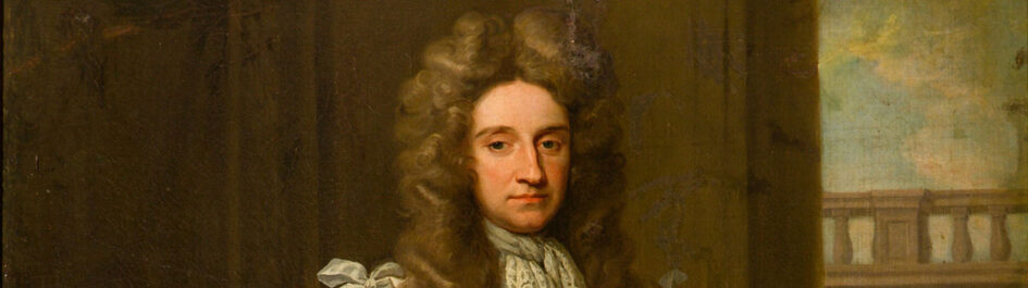Portret van een man met lange bruine krullen.