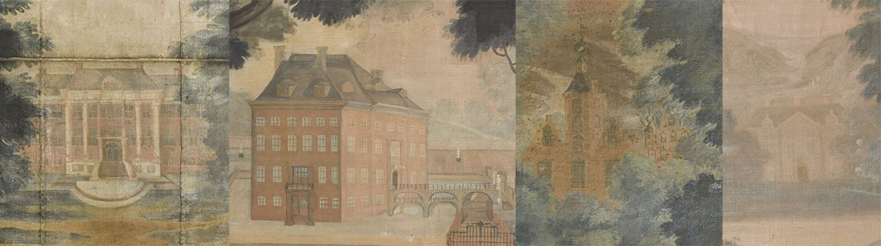 Samenstelling van vier schilderijen van een voornaam huis.