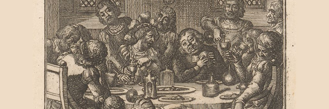 Drinkende mannen aan tafel