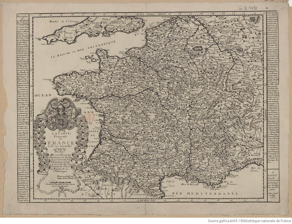 Kaart van Frankrijk zonder duidelijke grenzen die doorloopt tot Bergen op Zoom, Zwitserland en Italië.