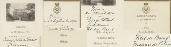 Fragmenten uit handgeschreven en gedrukte menus.