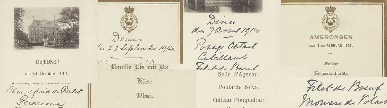 Fragmenten uit handgeschreven en gedrukte menus.