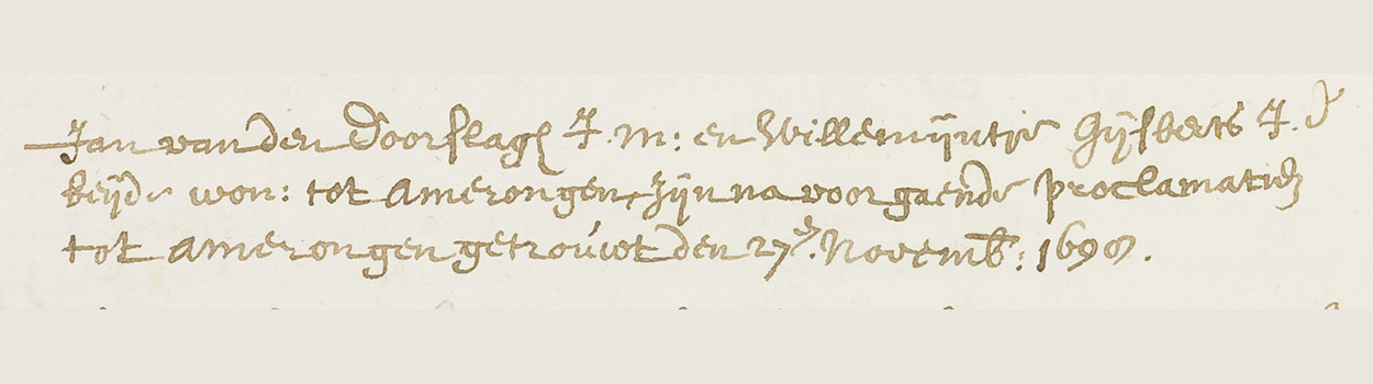 Trouwinschrijving Jan van den Doorslagh en Wilhelmina Gijsberts