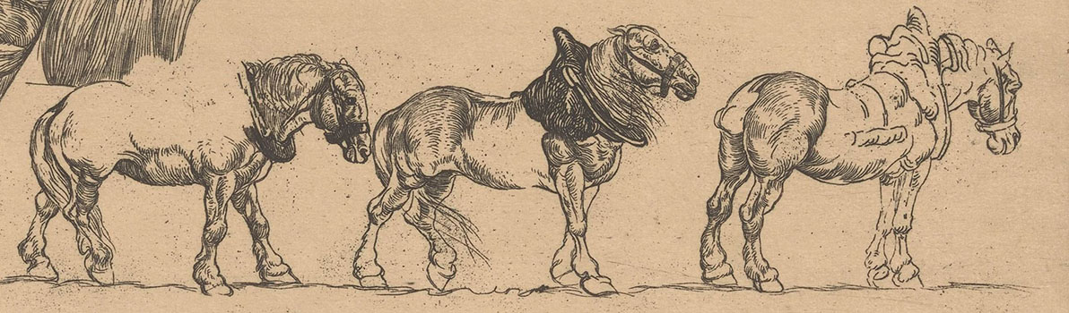 Tekening van drie werkpaarden