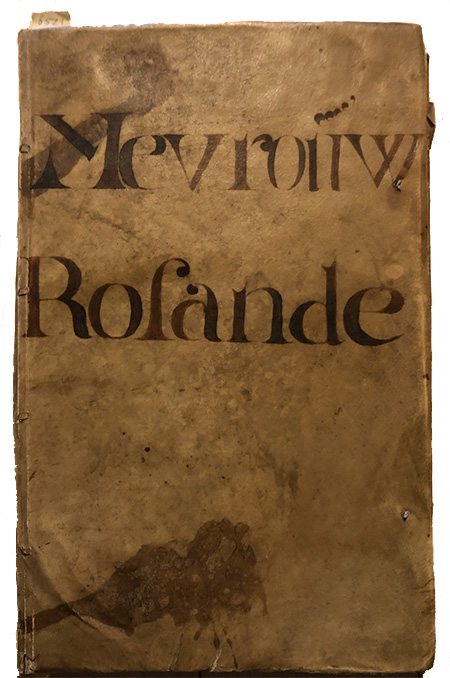 Een beetje viezig bruin boekje waar in grote letters Mevrouw Rosande op staat.