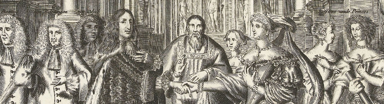 Gravure van twee mensen die getrouwd worden.