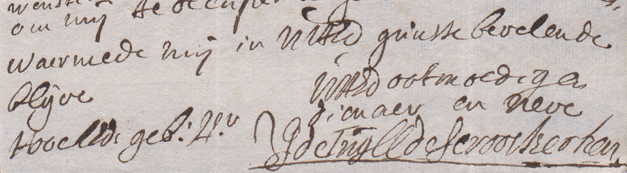 Handschrift met ondertekening UhE ootmoedige dienaer en neve G. de Tuyll de Serooskerken