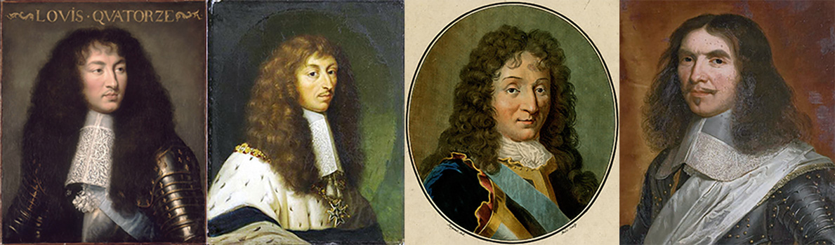 Vier aanvoerders van het Franse leger, Lodewijk XIV, Condé, Luxemburg en Turenne