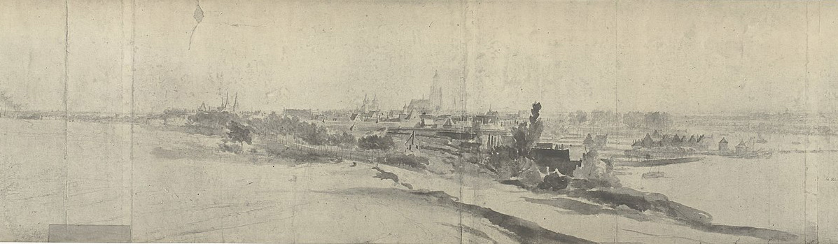 De stad Arnhem van over de Rijn