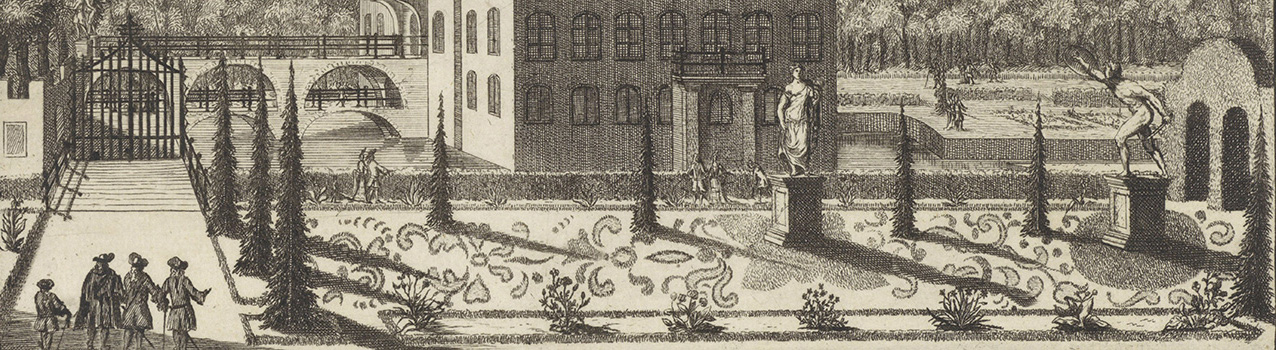 Gravure van een formele tuin