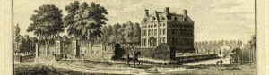 Gravure van Kasteel Amerongen met oprijlaan.