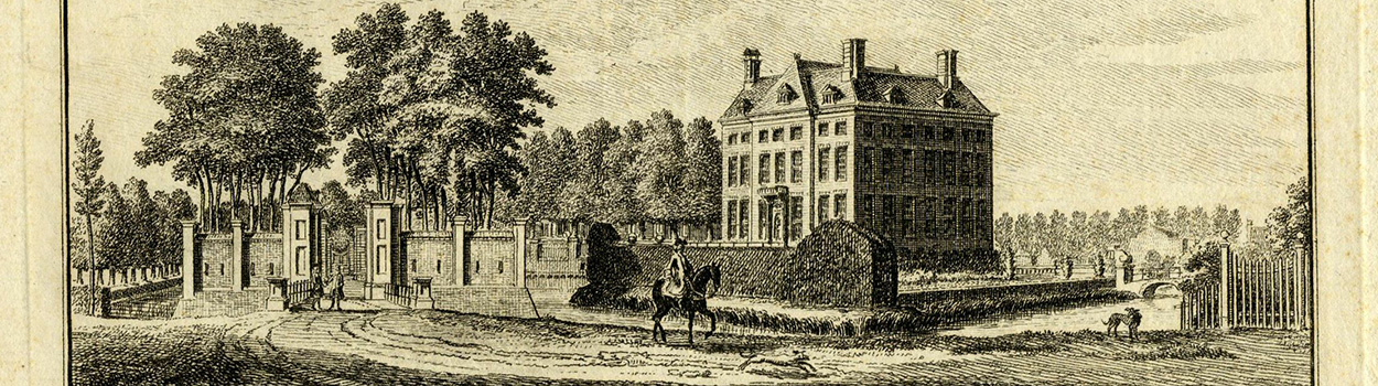 Gravure van Kasteel Amerongen met oprijlaan.