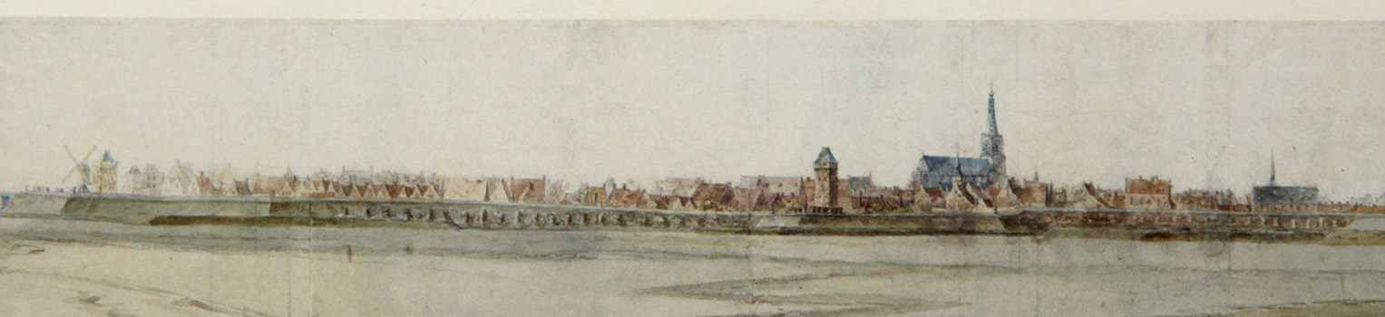 Aquarel van Doesburg van over de IJssel