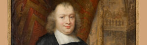 Portret van een man met een rond gezicht, haar langs zijn oren, kalend voorhoofd