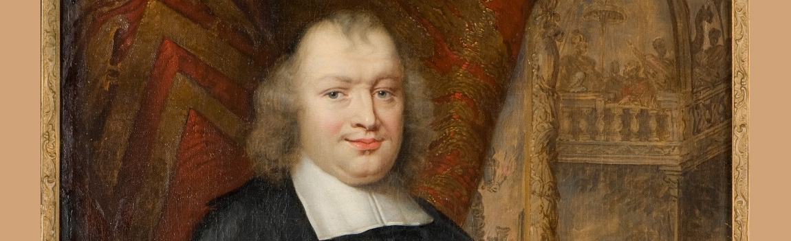 Portret van een man met een rond gezicht, haar langs zijn oren, kalend voorhoofd
