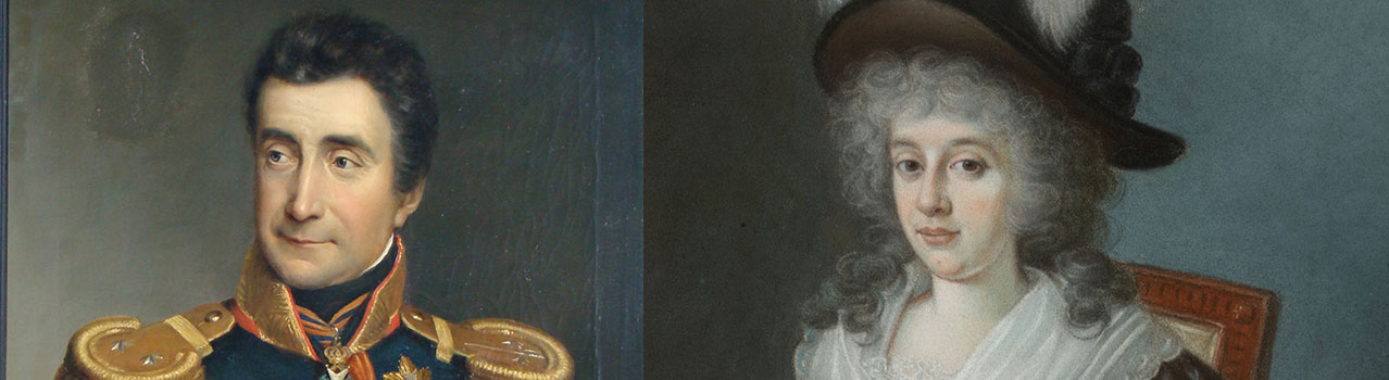 Twee portretten, links een man een man met kort donker haar, rechts een vrouw met veel krullen en een zwarte hoed.