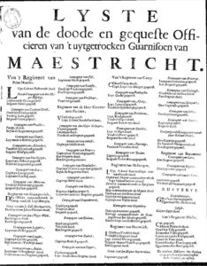 Gedrukt Pamflet met een een lijst doden en gewonden per regiment en per compagnie.