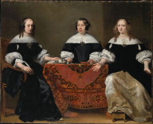 De regentessen Clara Abba, Elisabeth van Duynen en Agatha Munter bestuurden het Amsterdamse leprozenhuis, een liefdadigheidsinstelling. Bol schilderde hen aan een tafel met daarop een kasboek, een inktpot en muntstukken, die onderstrepen dat ze hun eigen administratie voerden en de financiën beheerden. Waarschijnlijk waren ze onder andere verantwoordelijk voor het toezicht op personeel en de inkoop van goederen.